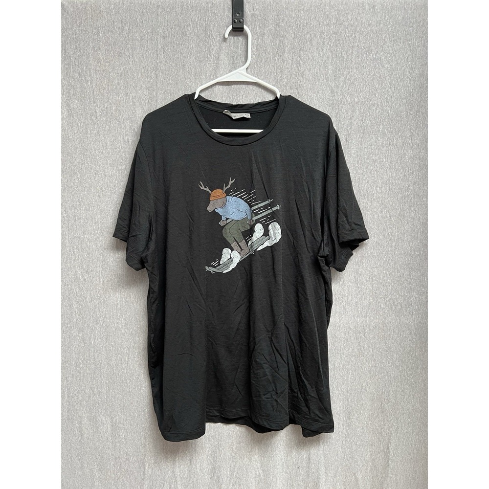 Icebreaker Tech Lite II Short Sleeve T Shirt Mens Sz XXL Ski Rider Moose Black